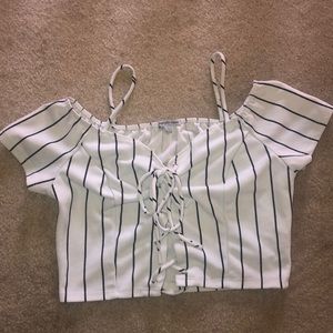 White Striped Crop Top